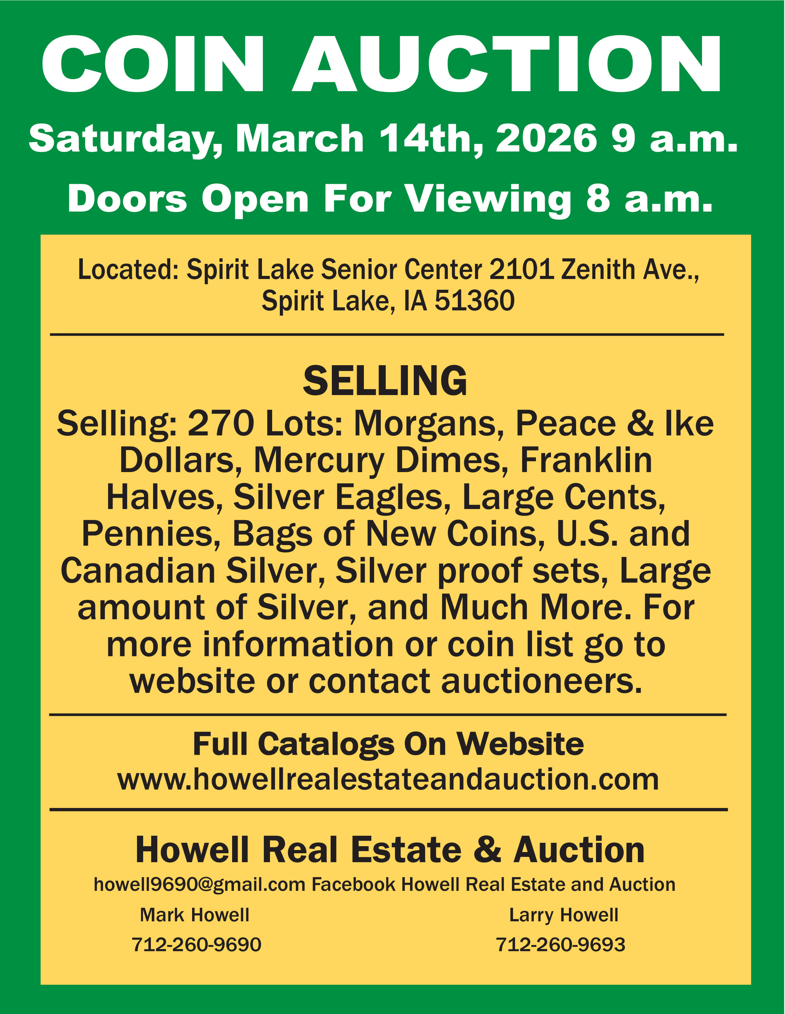 Howell Real Estate and Auction Coin Sale